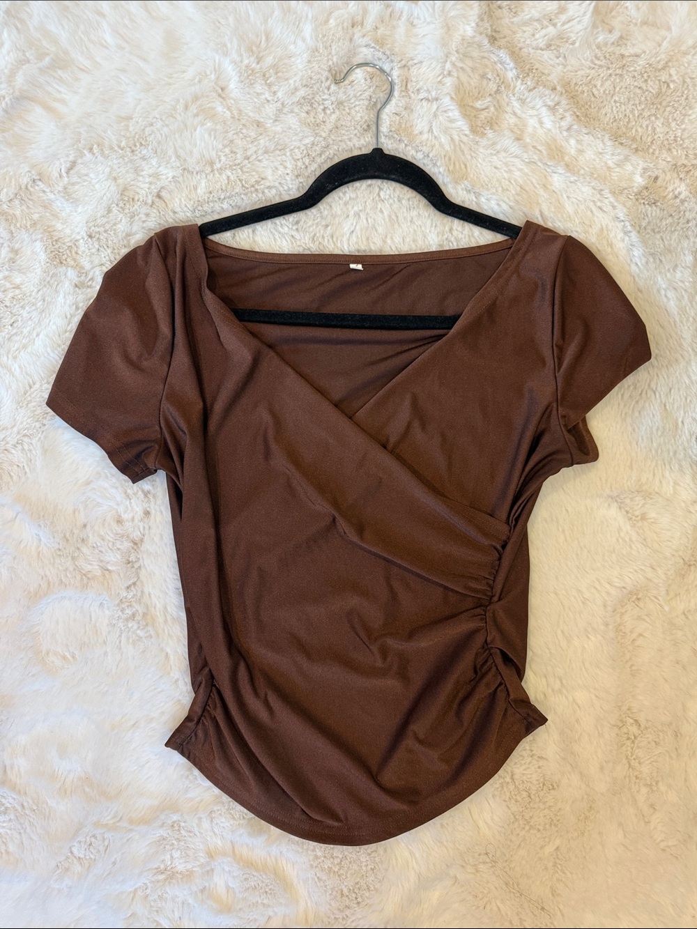 Brown Short-Sleeve Wrap Front Women’s Tee